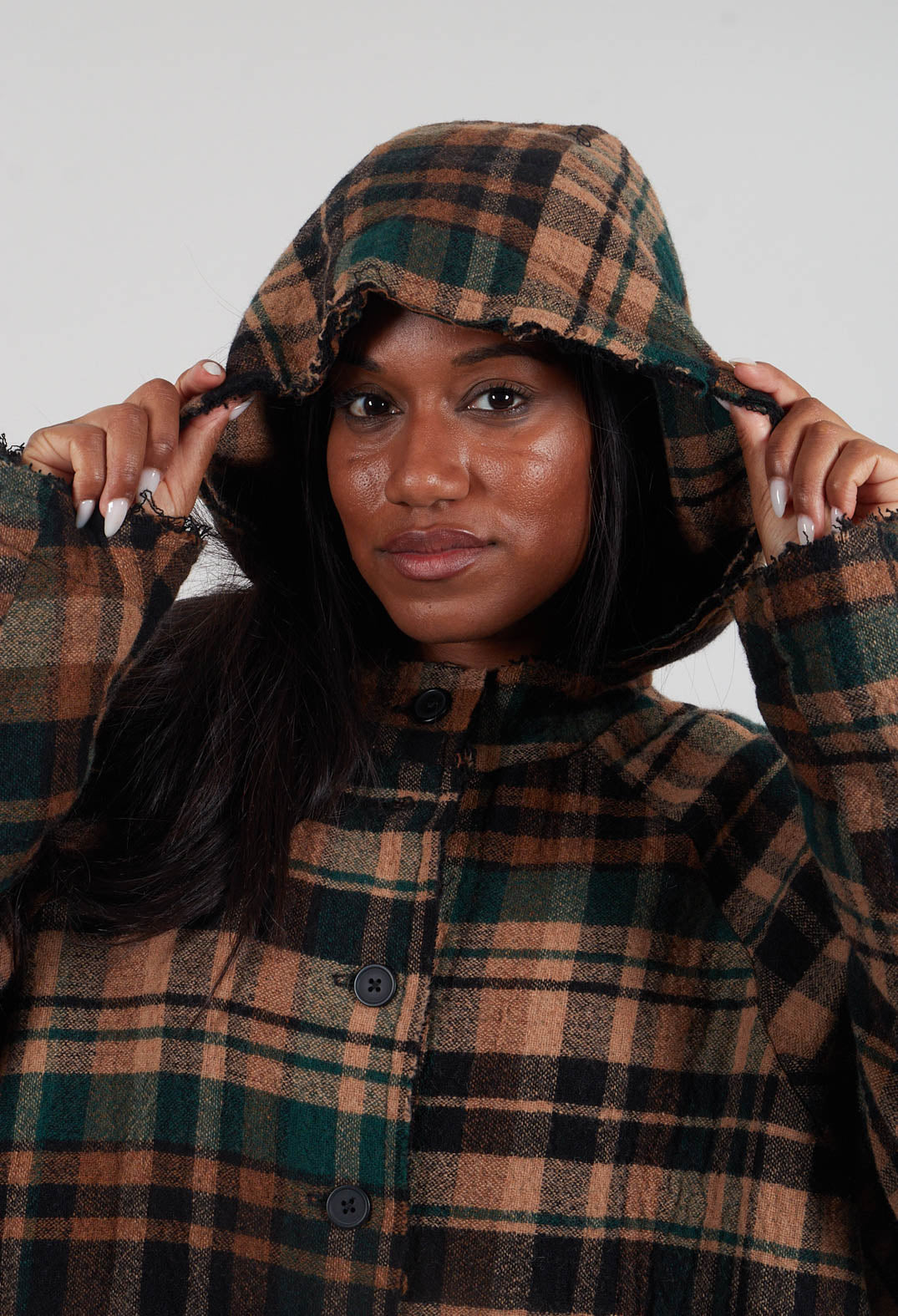 Hooded Coat in Forest Check  - 3281203