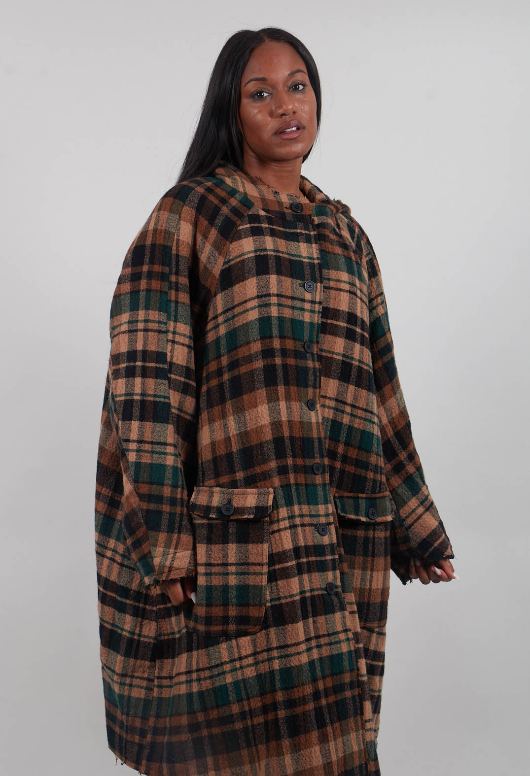 Hooded Coat in Forest Check  - 3281203