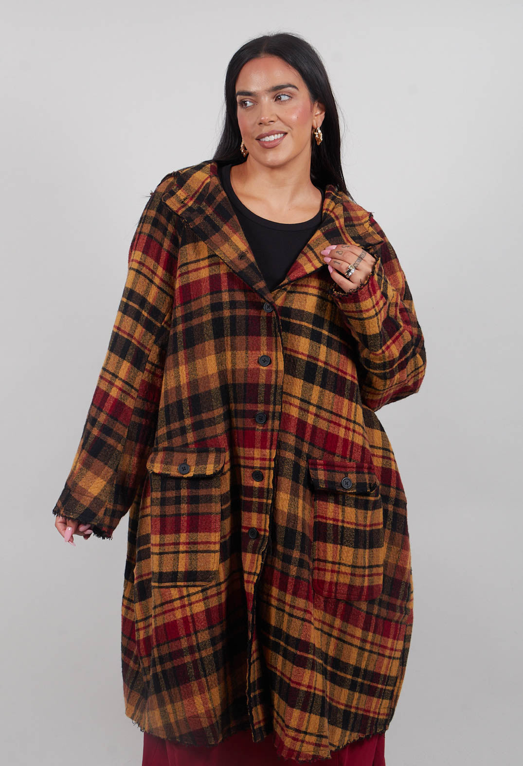 Hooded Coat in Lava Check  - 3281203
