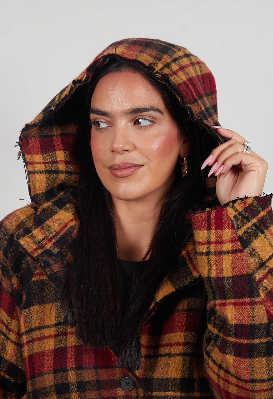 Hooded Coat in Lava Check  - 3281203