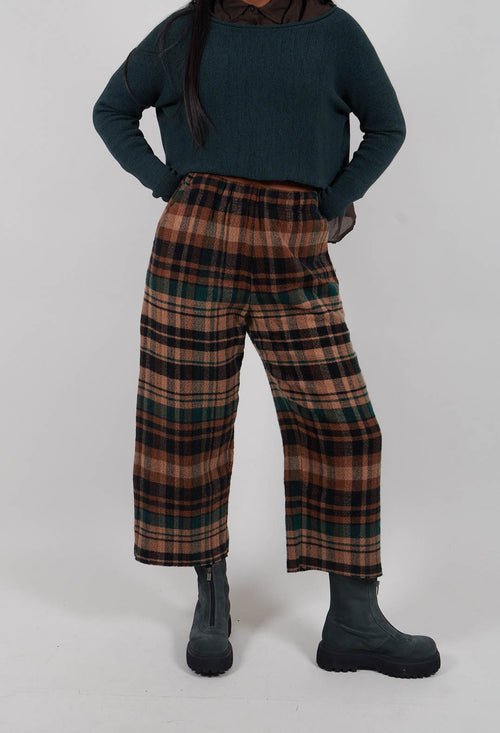 Straight Leg Trousers in Forest Check  - 3280104