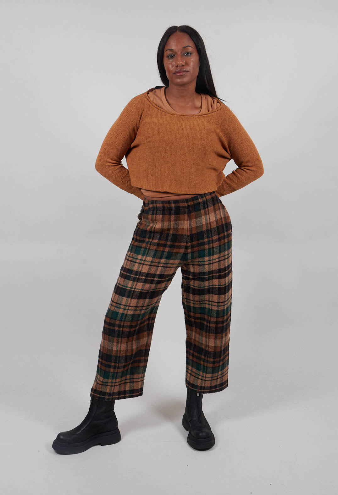 Straight Leg Trousers in Forest Check  - 3280104