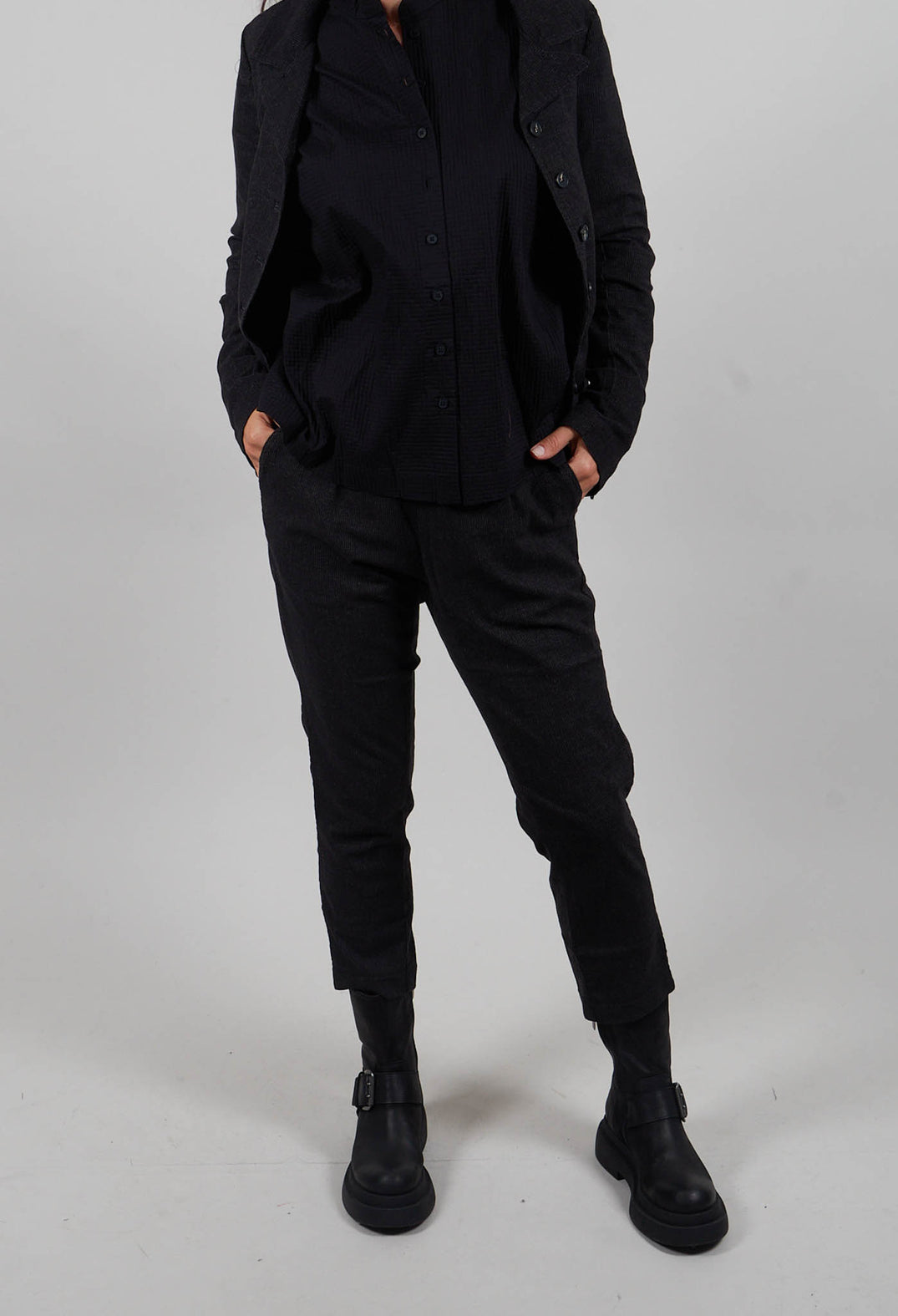 Tapered Leg Trousers in Black Stripe  - 3410103
