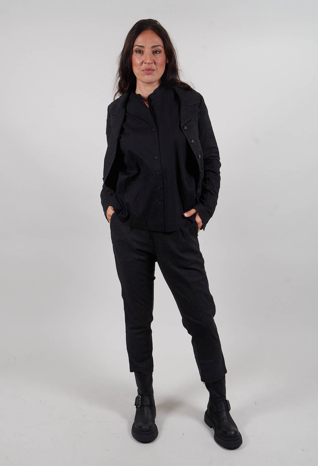 Tapered Leg Trousers in Black Stripe  - 3410103