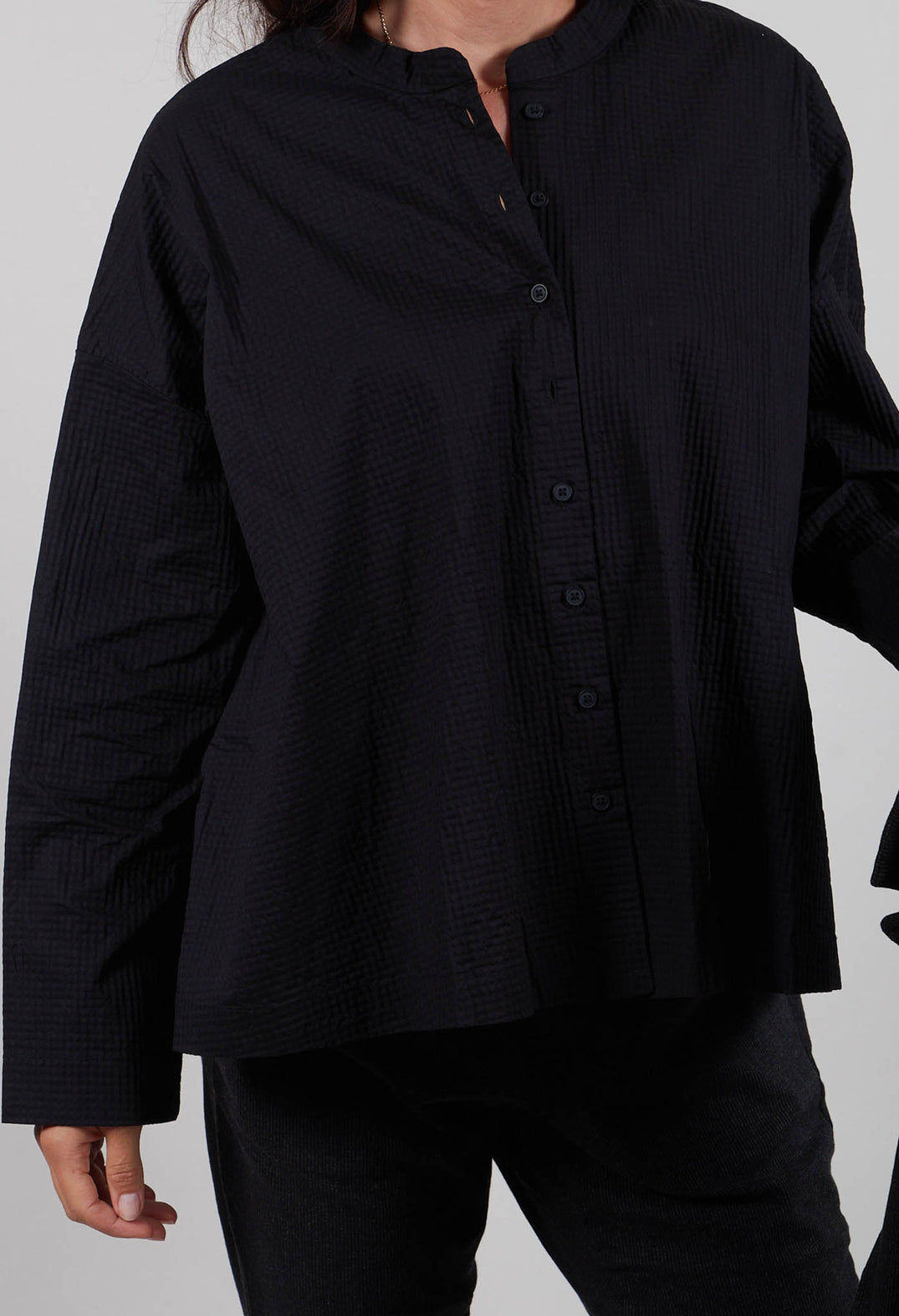 Stand Collar Shirt in Black  - 3420403