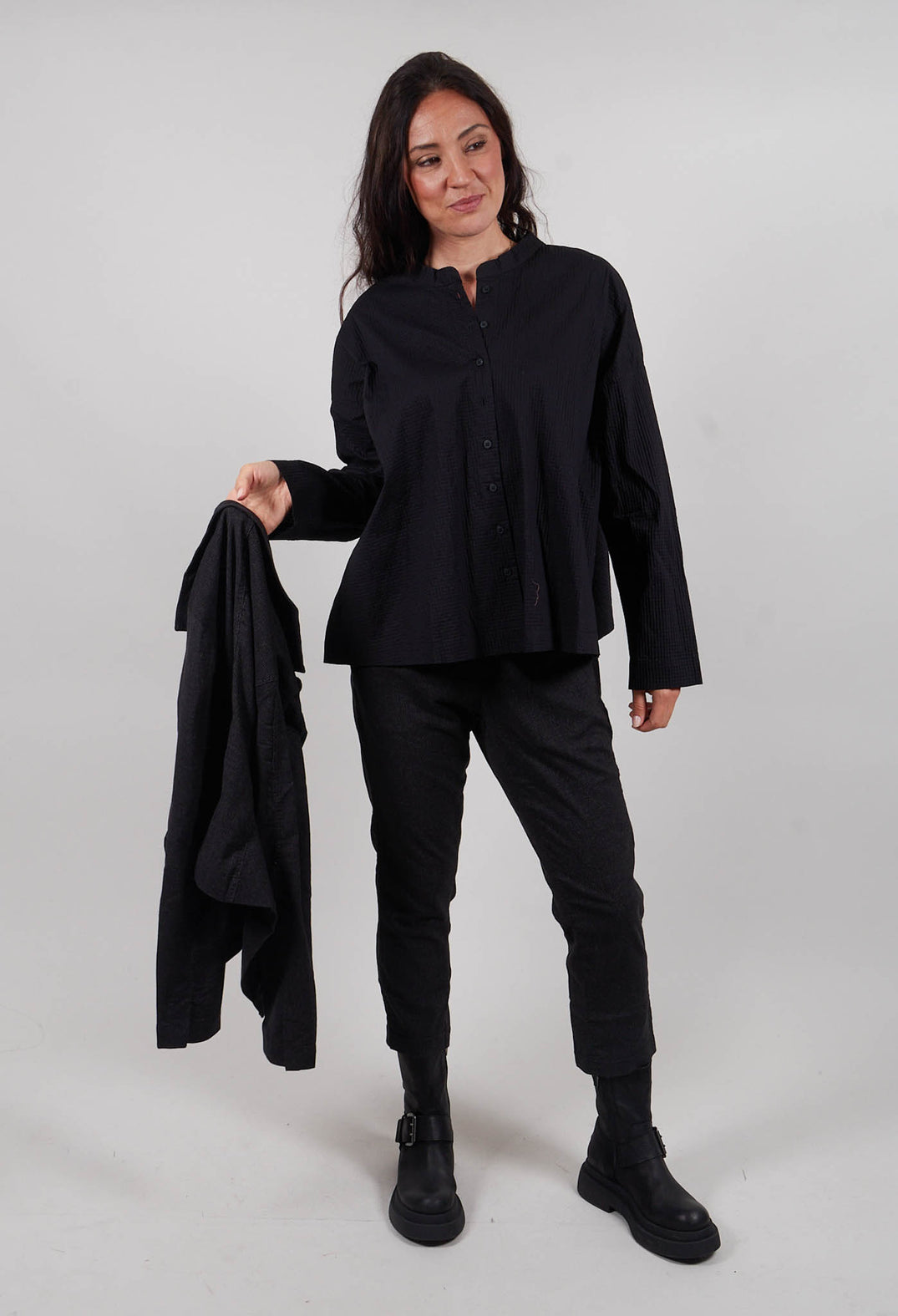 Stand Collar Shirt in Black  - 3420403