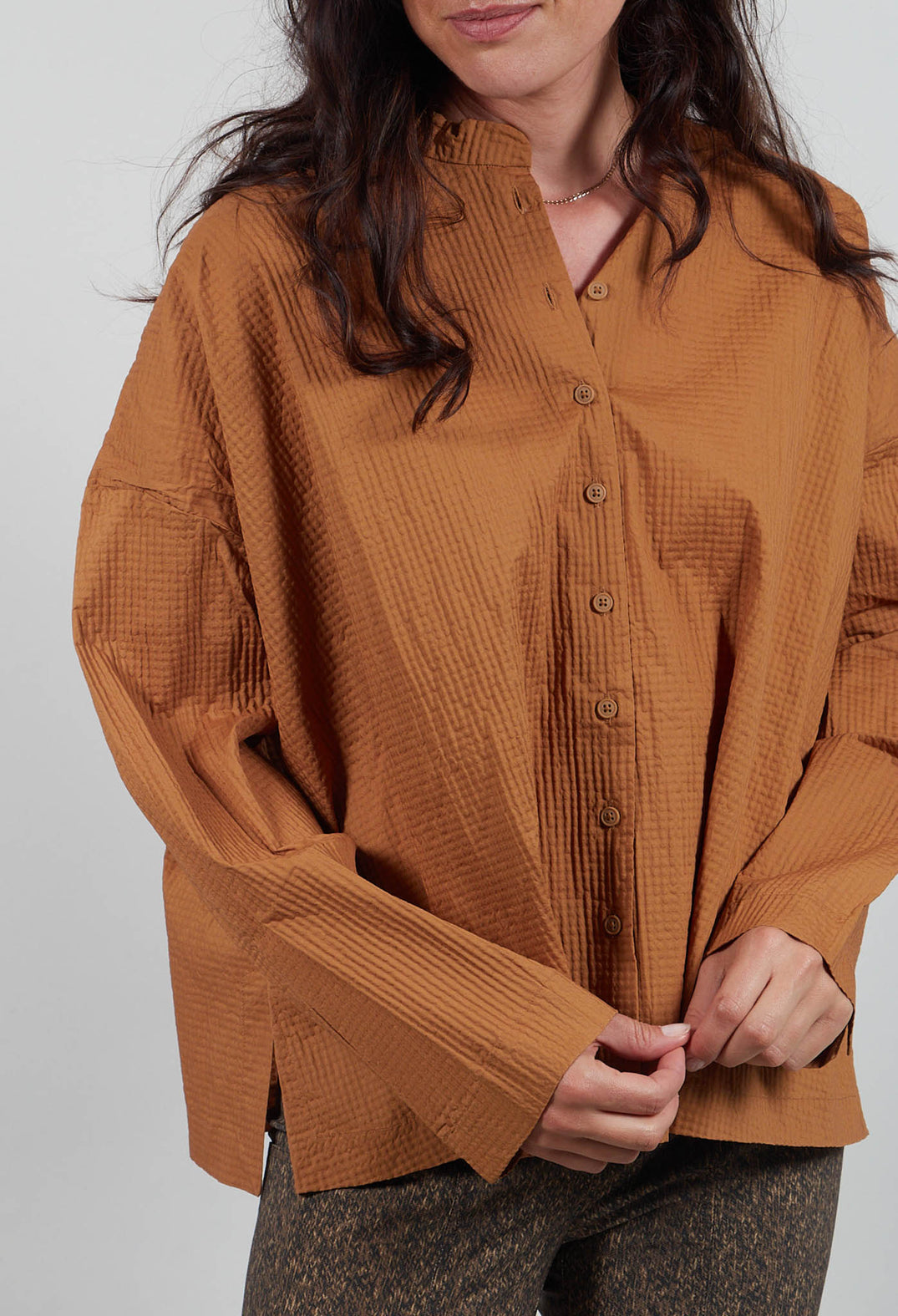 Stand Collar Shirt in Bronze  - 3420403