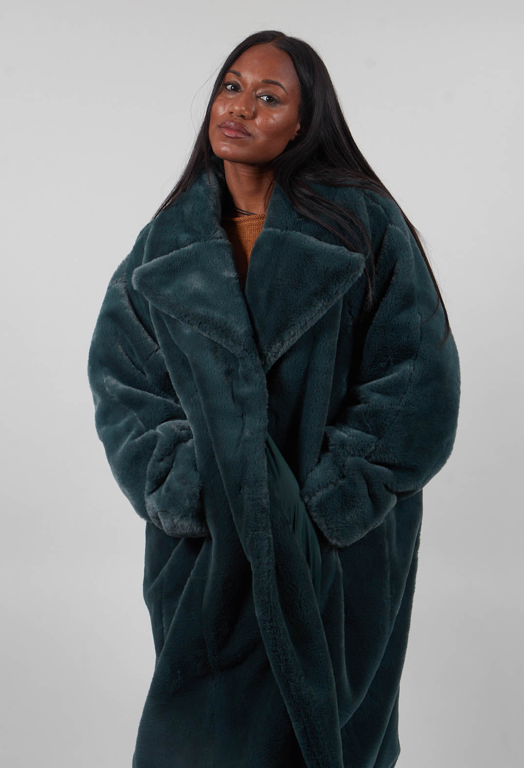 Faux Fur Coat in Forest  - 3431202