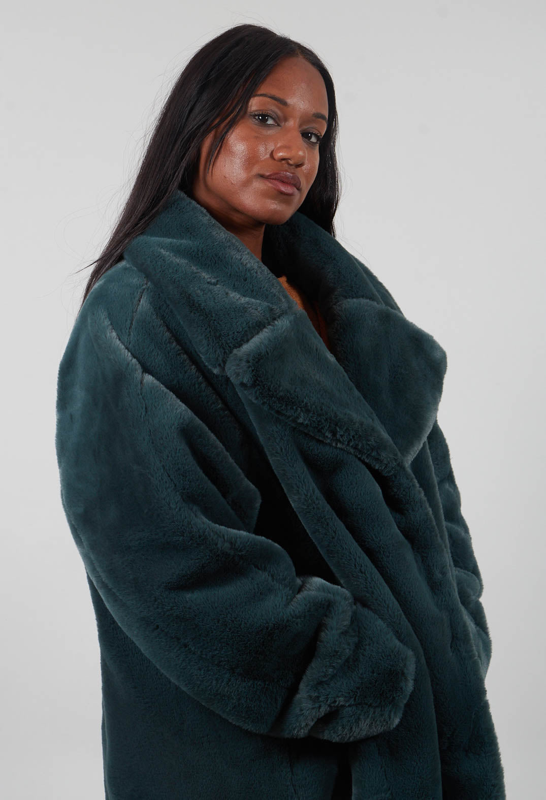 Faux Fur Coat in Forest  - 3431202