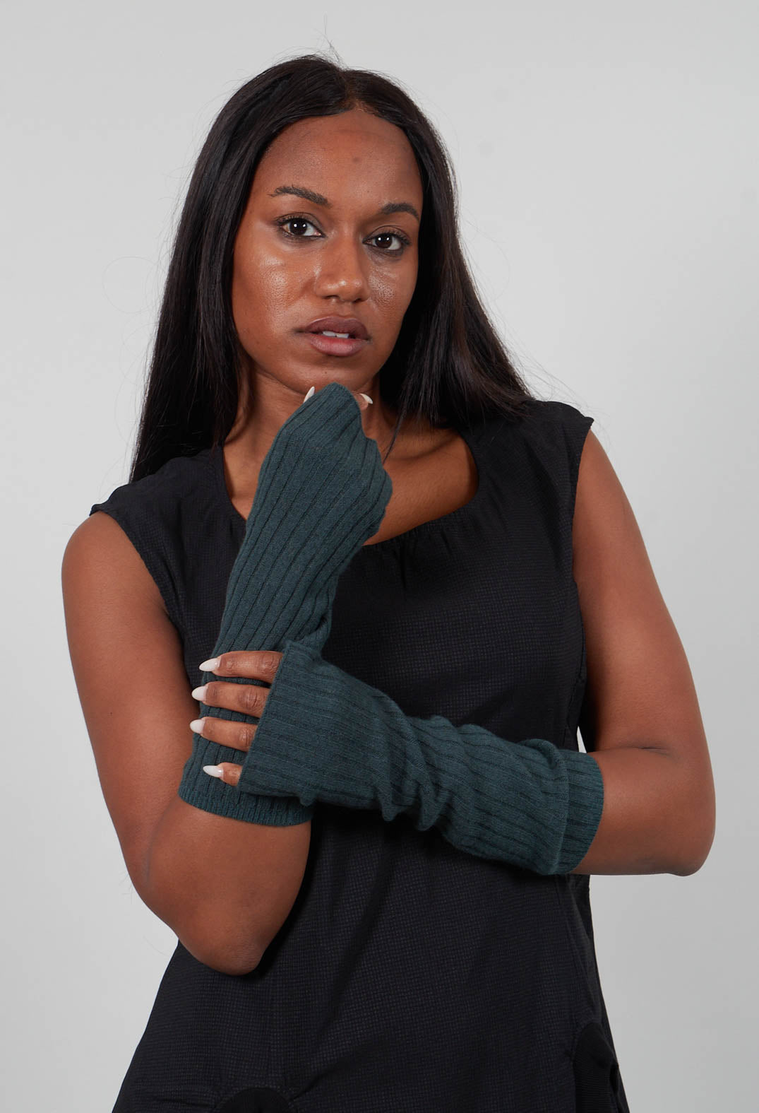 Ribbed Fingerless Gloves in Forest  - 3453105