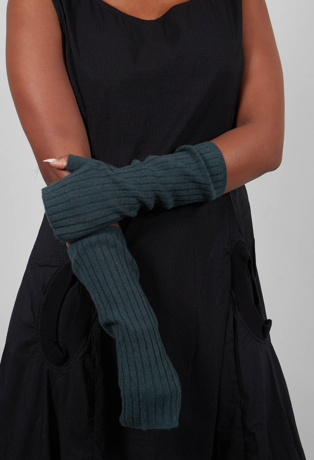 Ribbed Fingerless Gloves in Forest  - 3453105