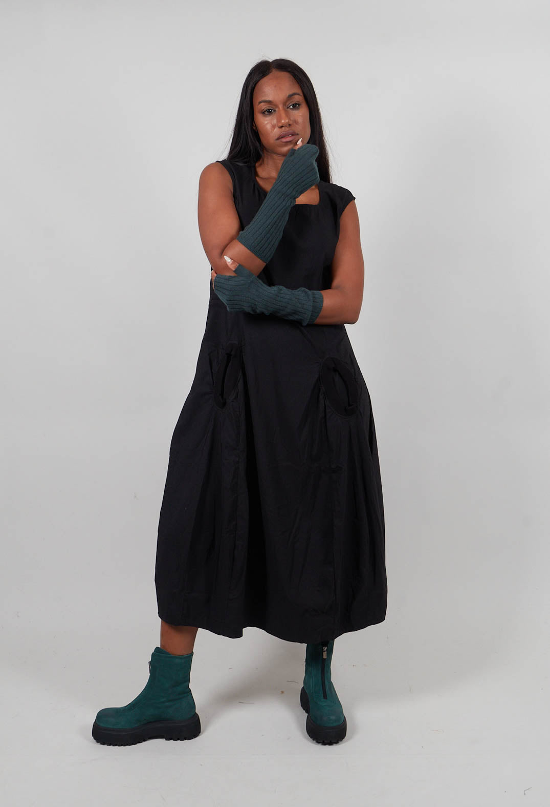 Ribbed Fingerless Gloves in Forest  - 3453105