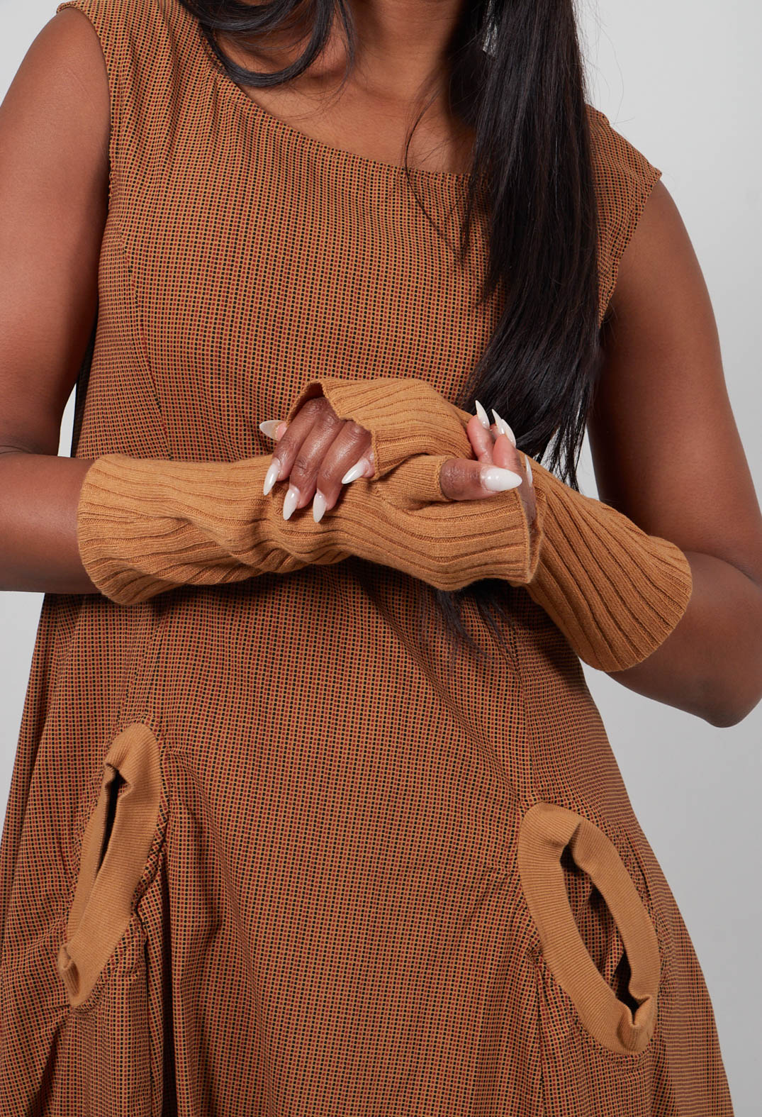 Ribbed Fingerless Gloves in Bronze  - 3453105