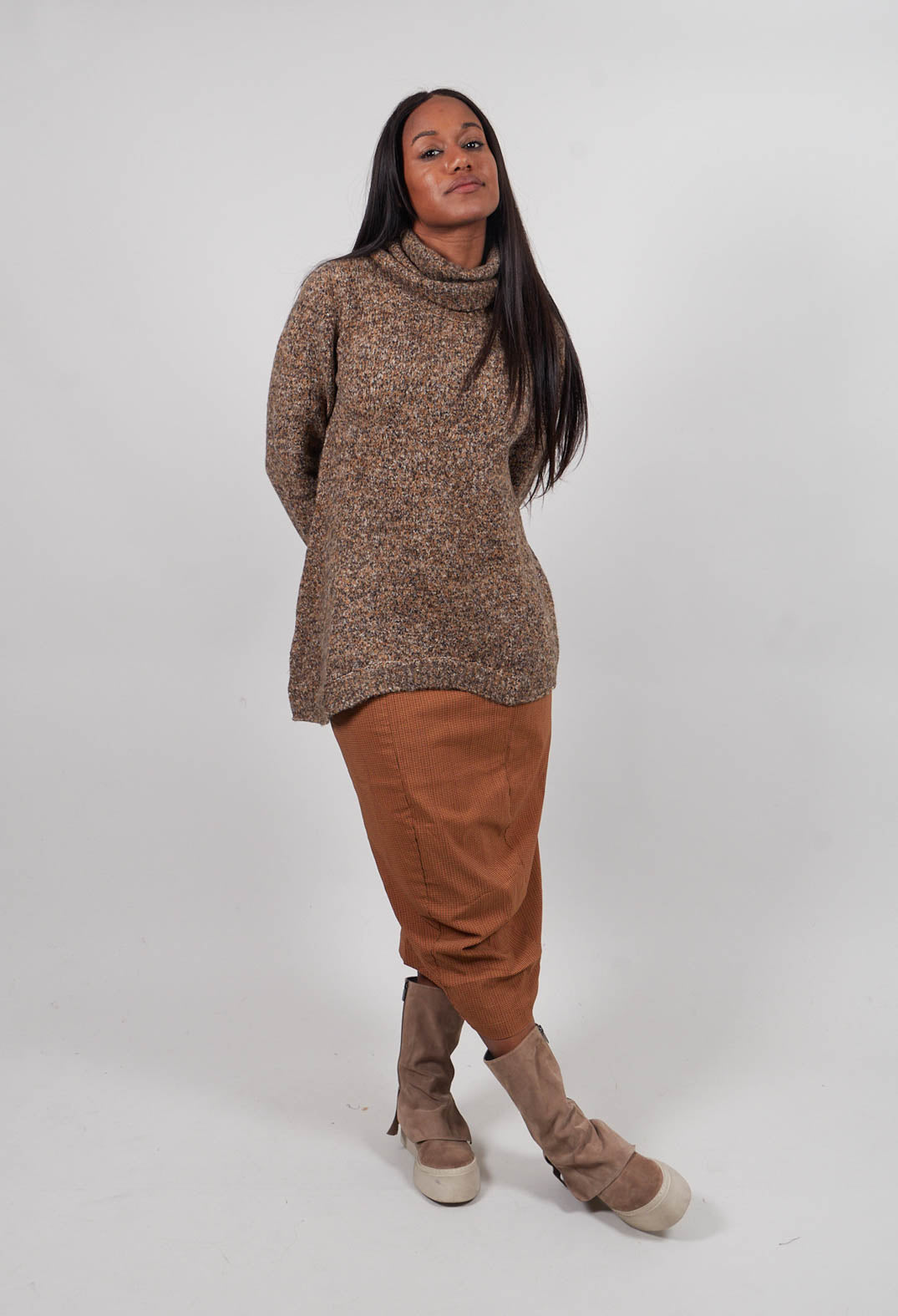 Roll Neck Jumper in Bronze Melange - 3460701