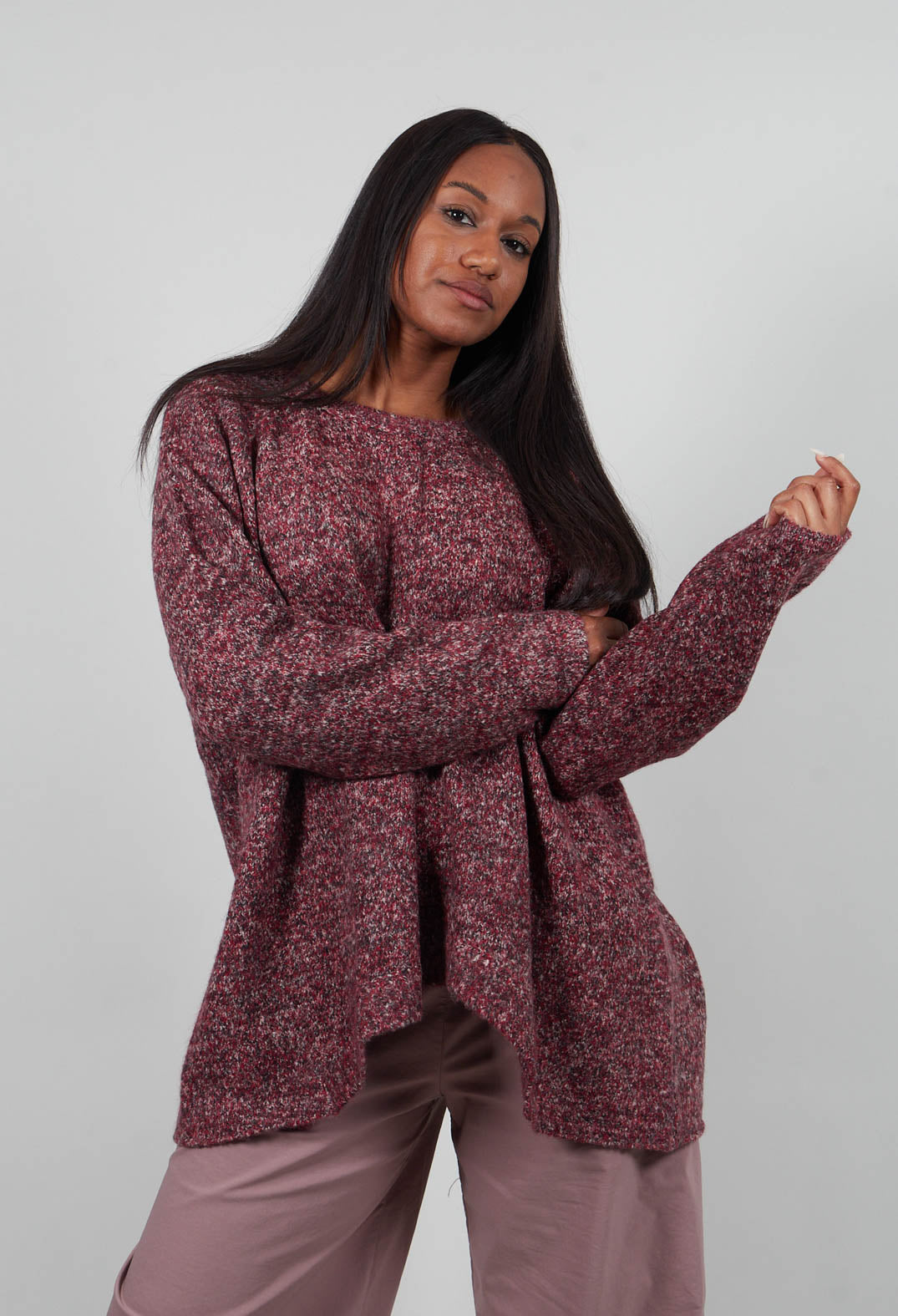 Relaxed Longline Jumper in Lava Melange  - 3460703