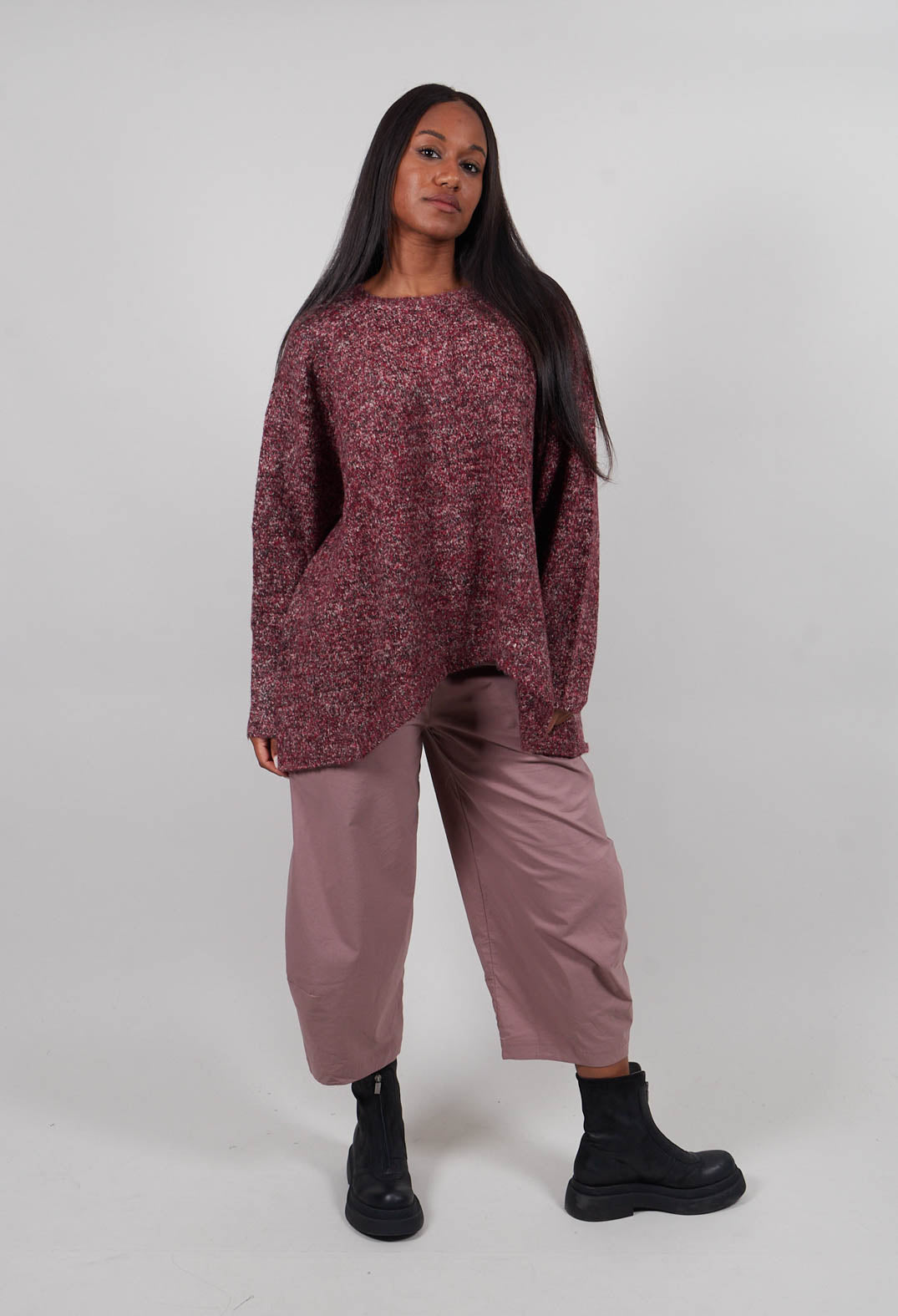Relaxed Longline Jumper in Lava Melange  - 3460703