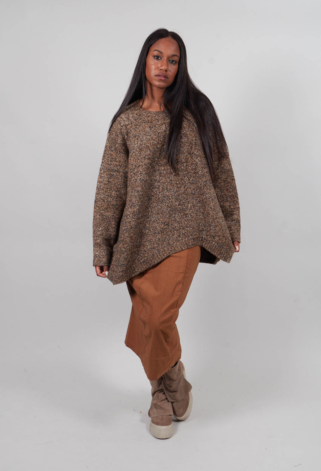 Relaxed Longline Jumper in Bronze Melange - 3460703