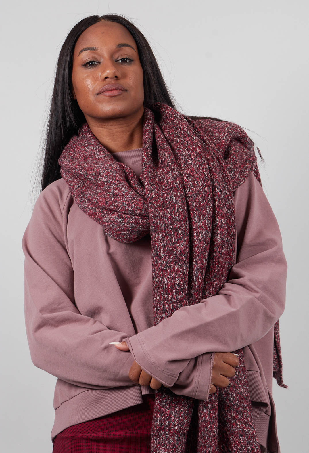 Oversized Knitted Scarf in Lava Melange - 3467706