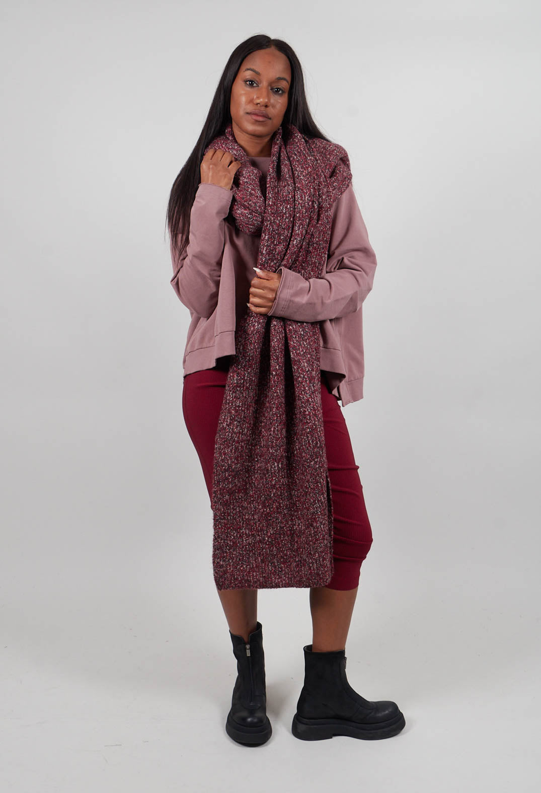 Oversized Knitted Scarf in Lava Melange - 3467706