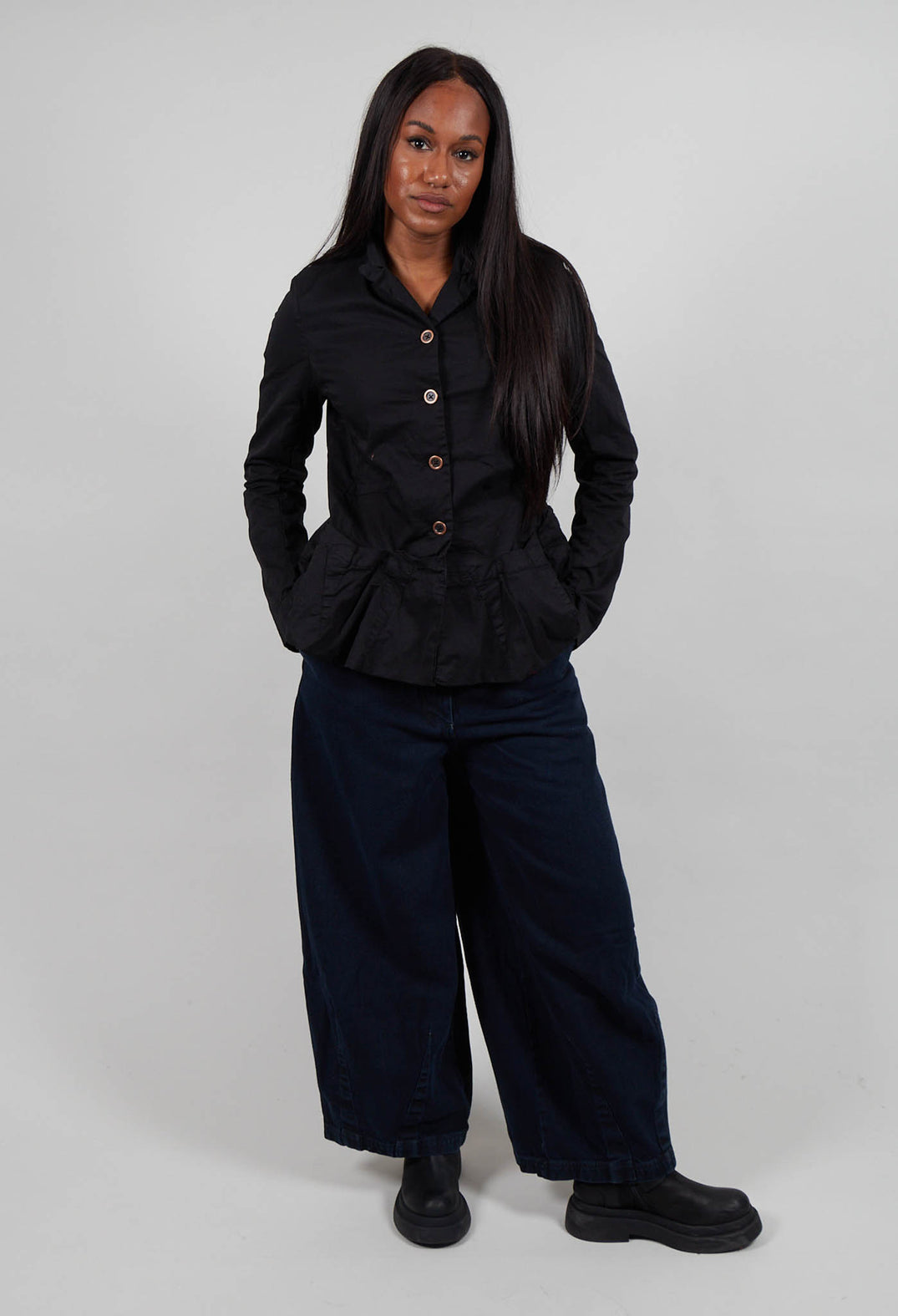 Jacket with Peplum Hem in Black - 3501103