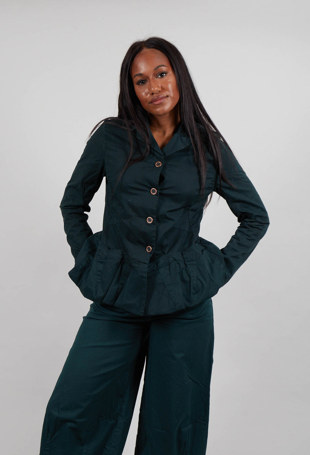 Jacket with Peplum Hem in Forest  - 3501103