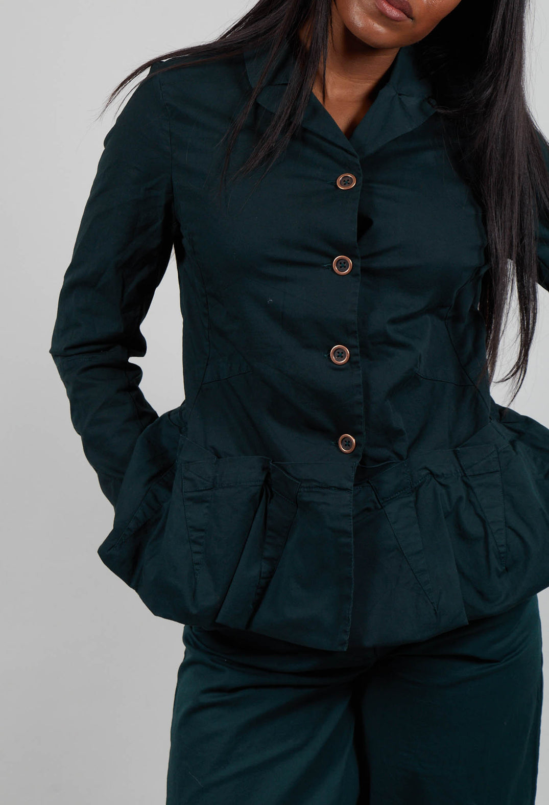 Jacket with Peplum Hem in Forest  - 3501103