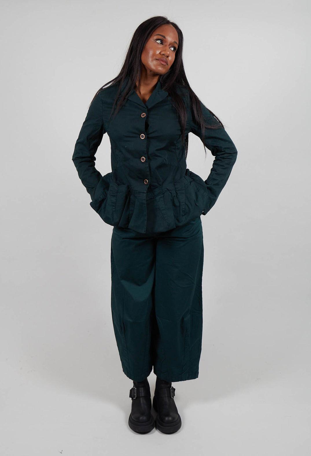 Jacket with Peplum Hem in Forest  - 3501103