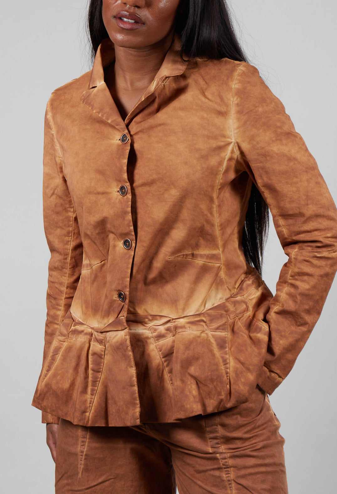 Jacket with Peplum Hem in Bronze Cloud  - 3501113