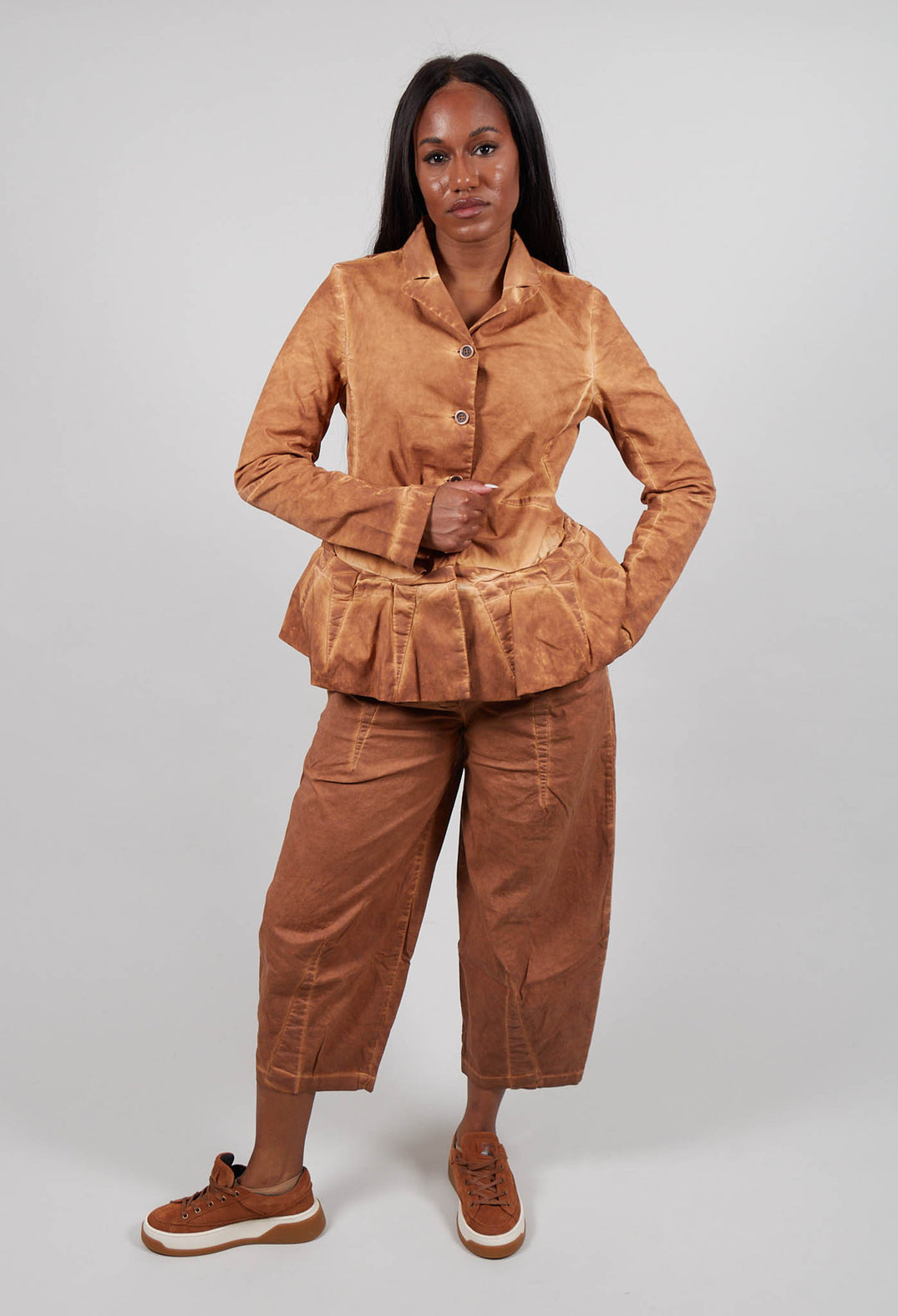 Jacket with Peplum Hem in Bronze Cloud  - 3501113