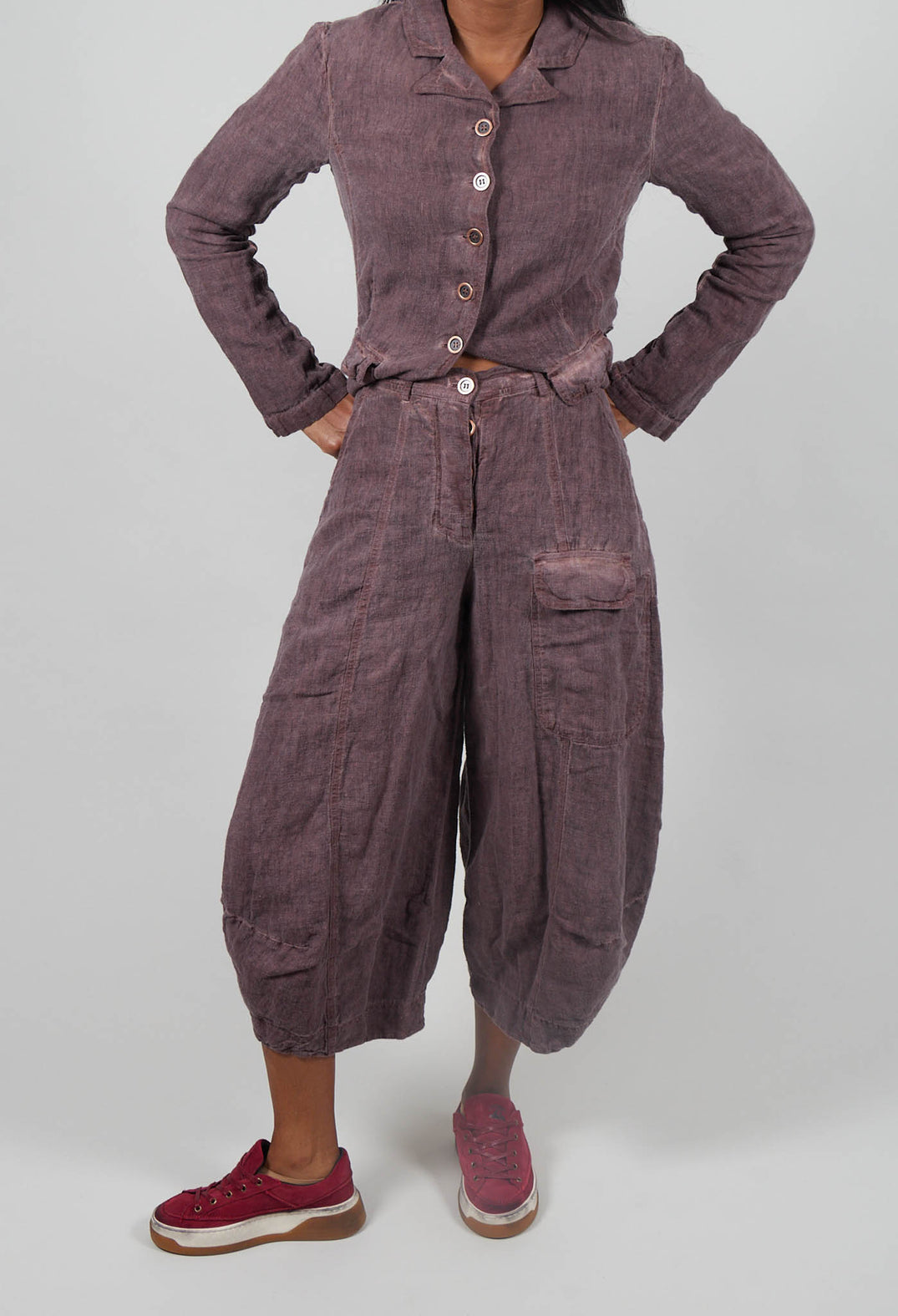 Balloon Leg Linen Trousers in Crystal Cloud - 3530111