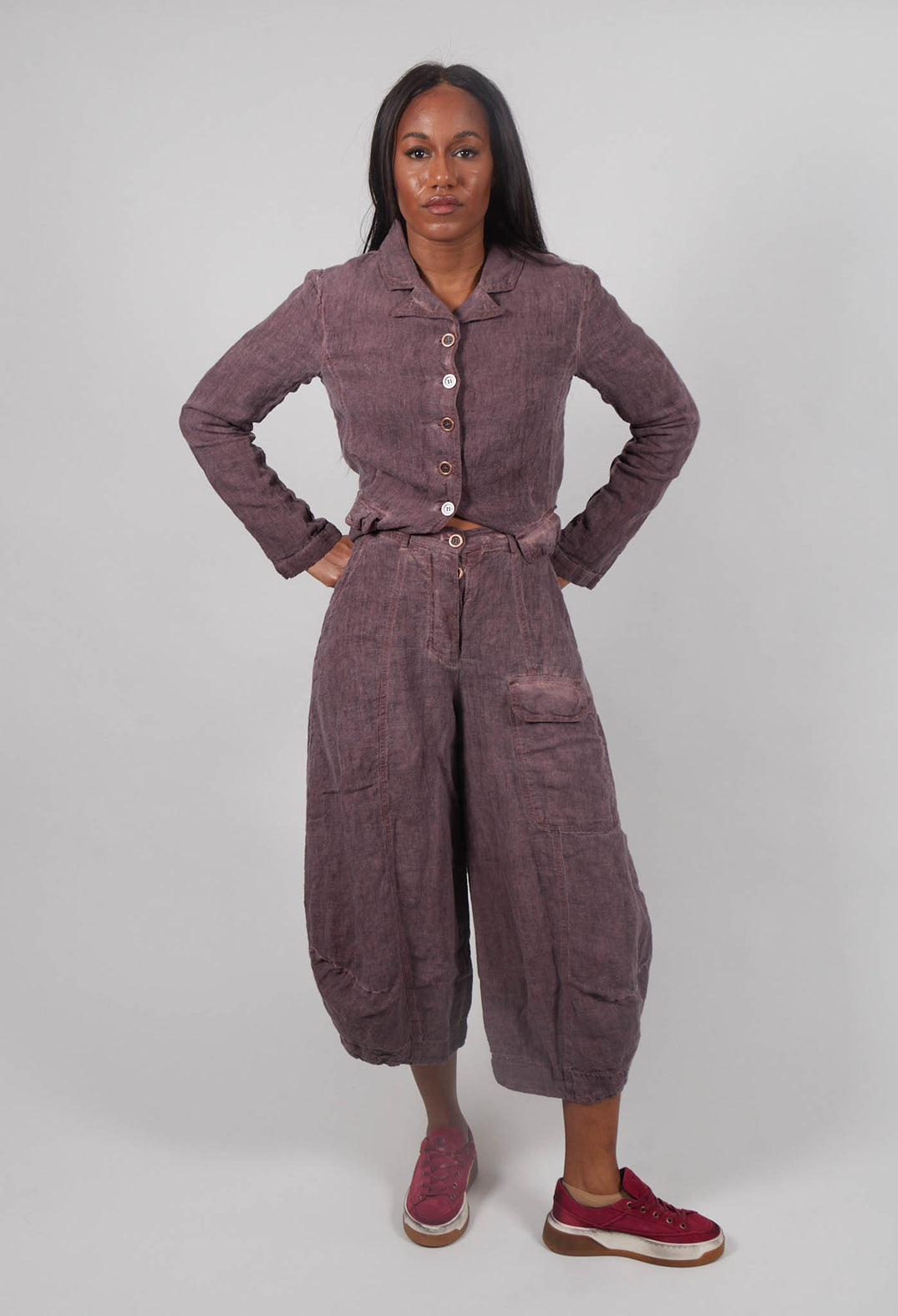 Balloon Leg Linen Trousers in Crystal Cloud - 3530111