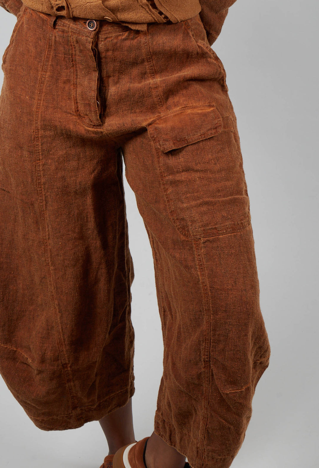 Balloon Leg Linen Trousers in Bronze Cloud  - 3530111