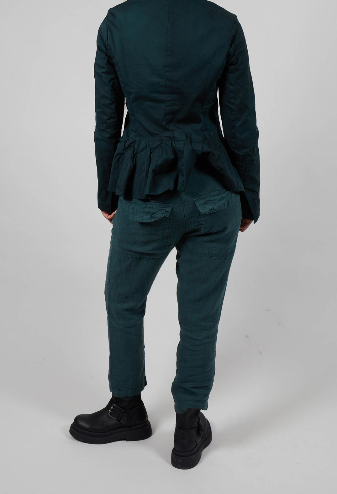 Straight Leg Linen Trousers in Forest  - 3530104