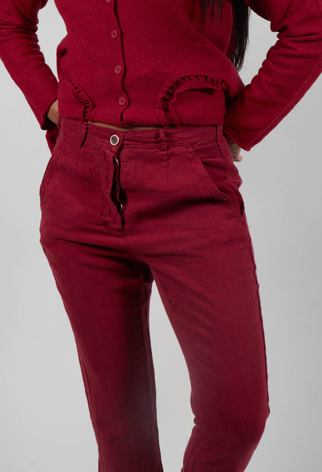 Straight Leg Linen Trousers in Lava - 3530104