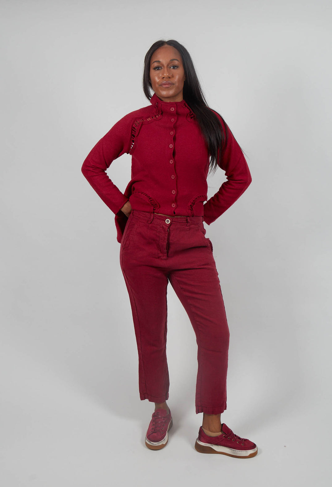 Straight Leg Linen Trousers in Lava - 3530104
