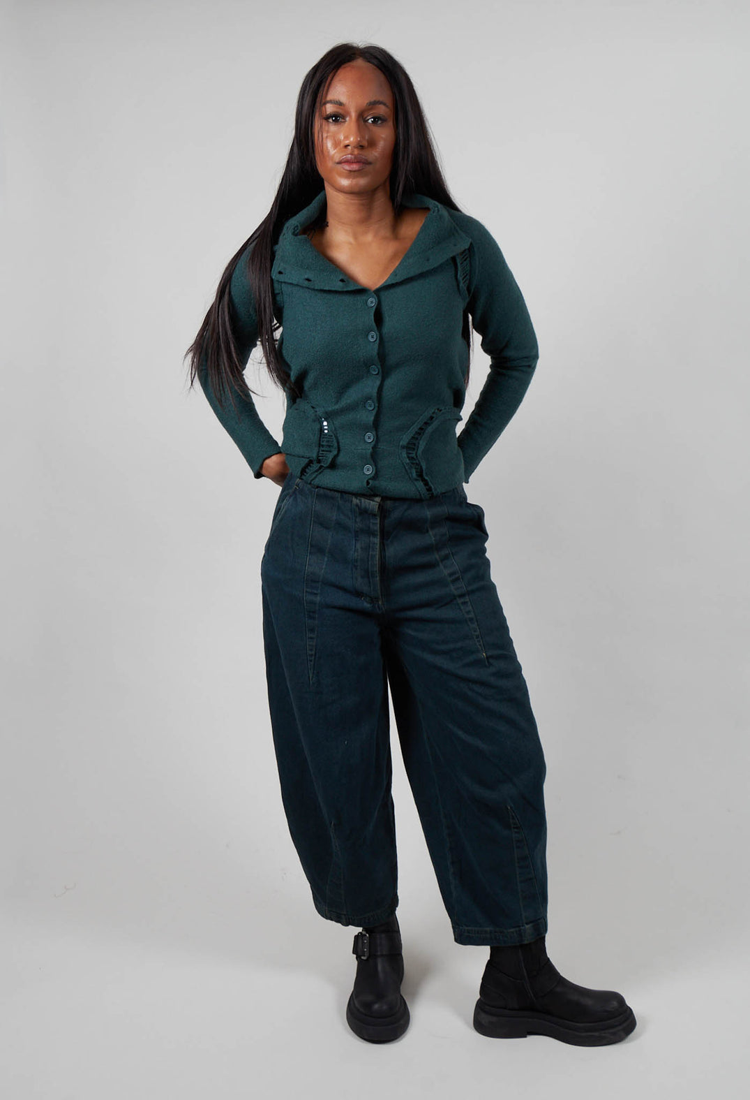 Barrel Leg Jeans in Forest Cloud  - 3560101