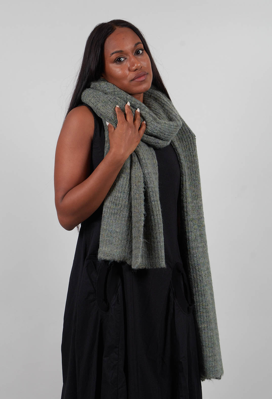 Ribbed Knit Scarf in Park Melange  - 3587707