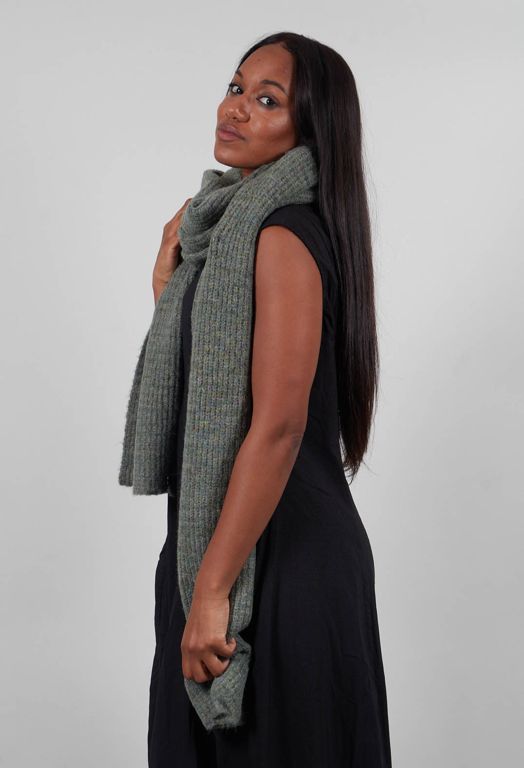Ribbed Knit Scarf in Park Melange  - 3587707