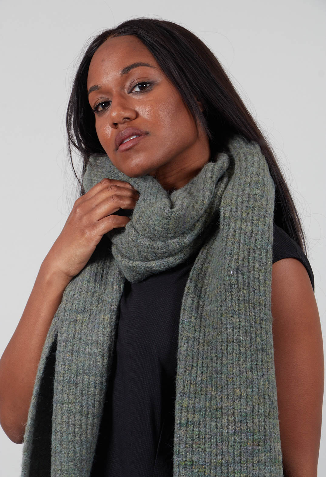 Ribbed Knit Scarf in Park Melange  - 3587707