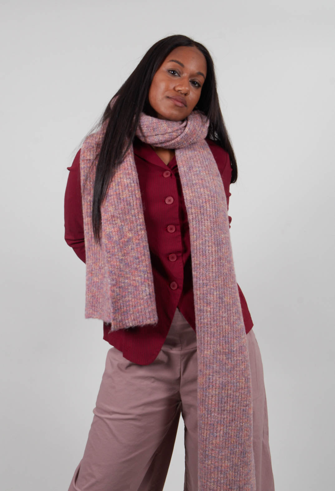 Ribbed Knit Scarf in Crystal Melange  - 3587707