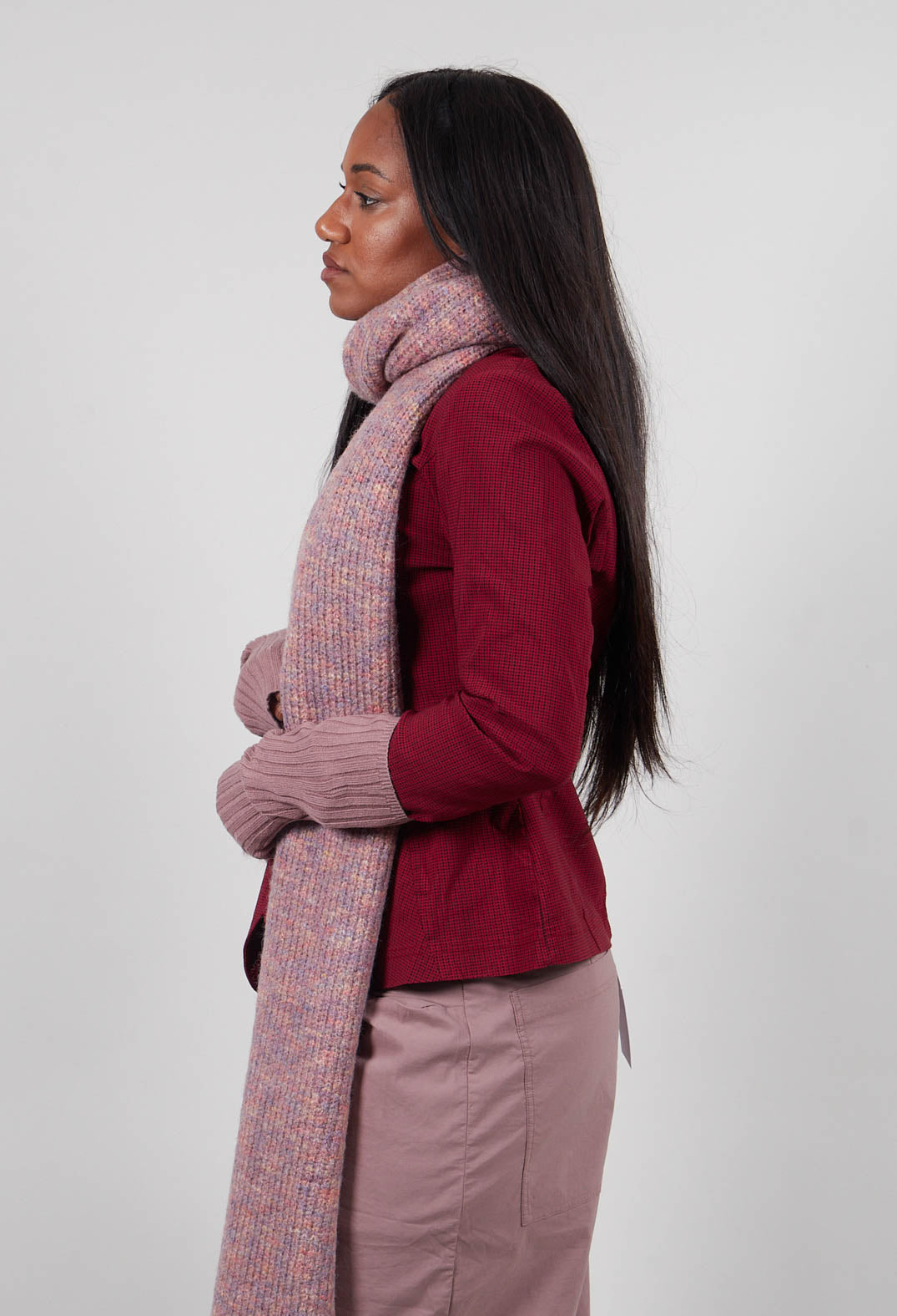 Ribbed Knit Scarf in Crystal Melange  - 3587707