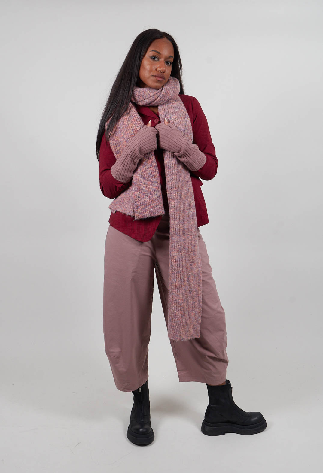 Ribbed Knit Scarf in Crystal Melange  - 3587707