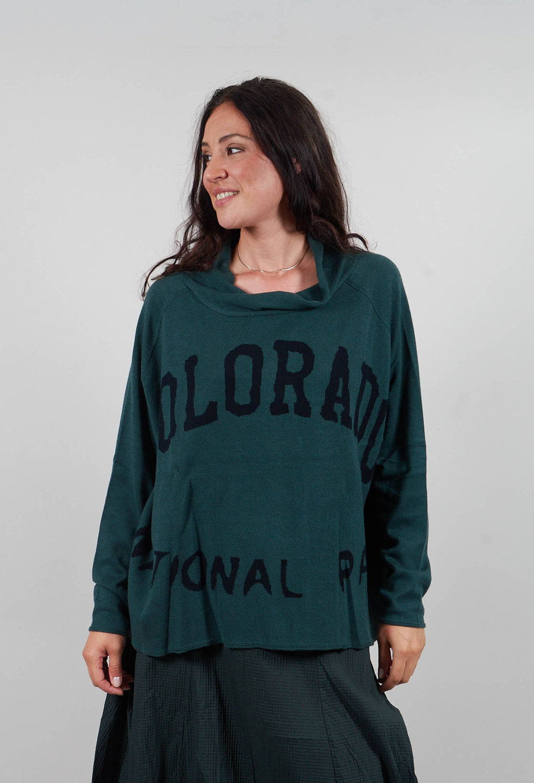 Cowl Neck Jumper in Forest Jacquard  - 3590701