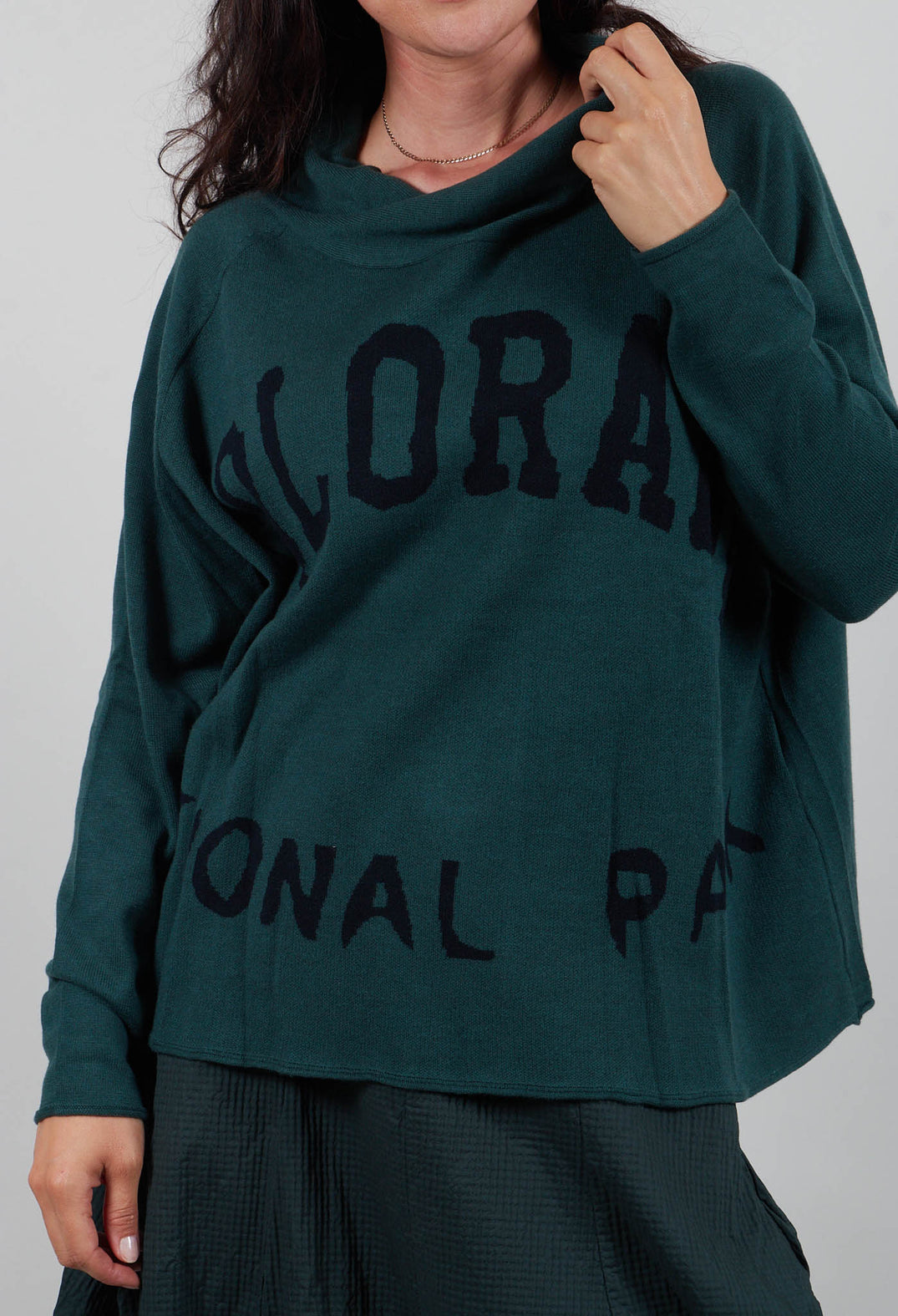Cowl Neck Jumper in Forest Jacquard  - 3590701