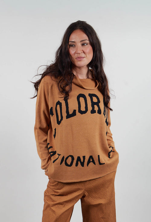 Cowl Neck Jumper in Bronze Jacquard  - 3590701
