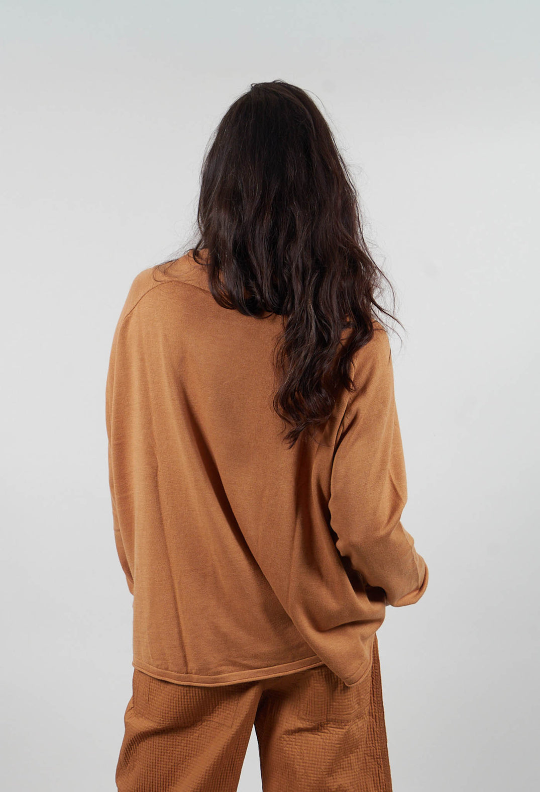 Cowl Neck Jumper in Bronze Jacquard  - 3590701