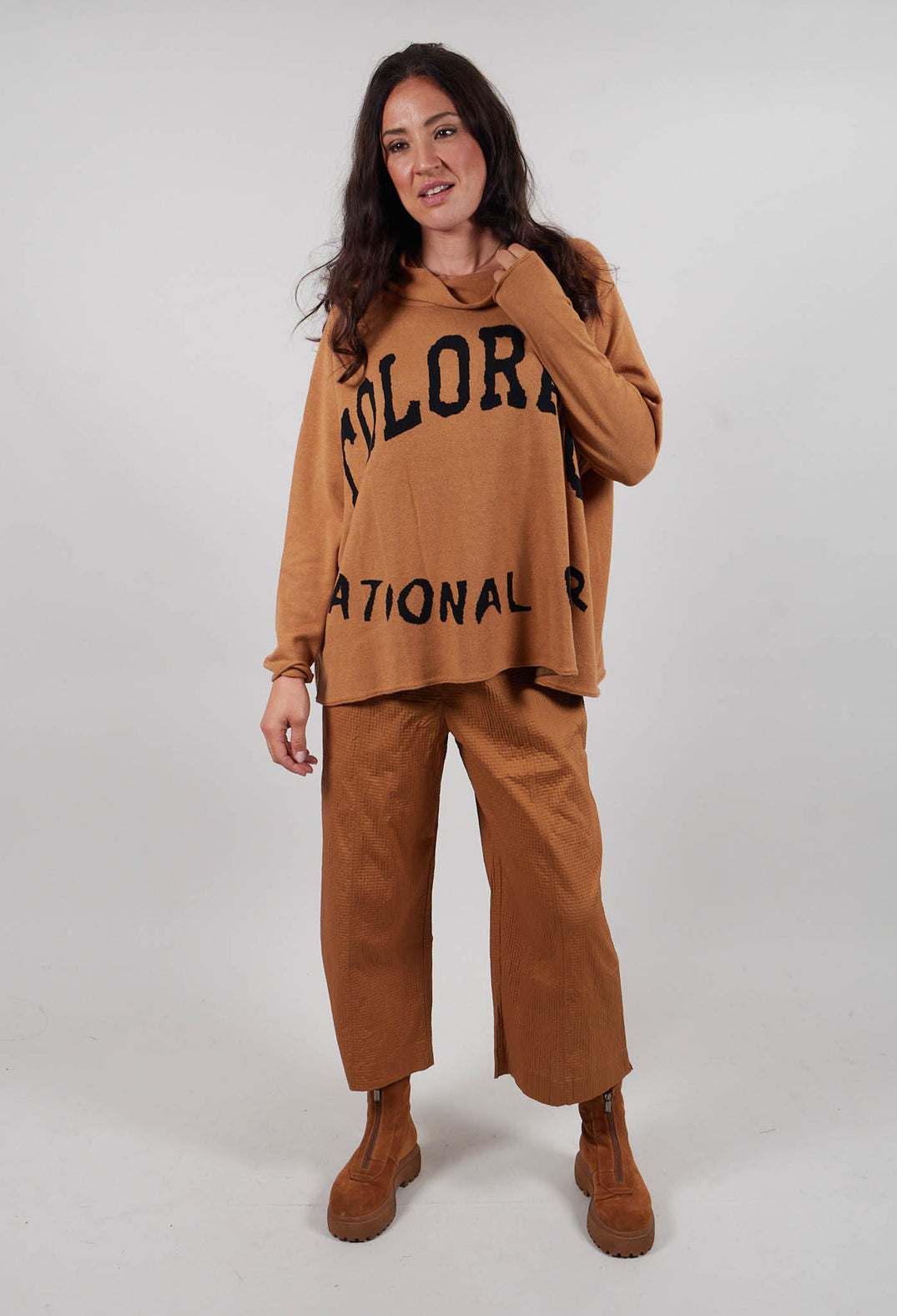 Cowl Neck Jumper in Bronze Jacquard  - 3590701