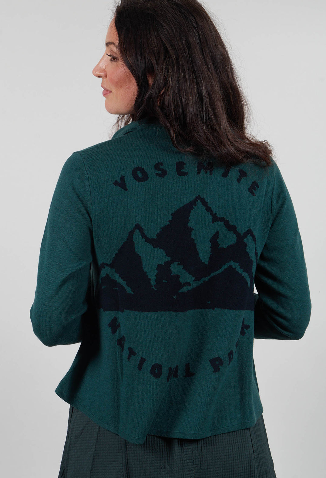 Fine Knit Cardigan in Forest Jacquard - 3597103
