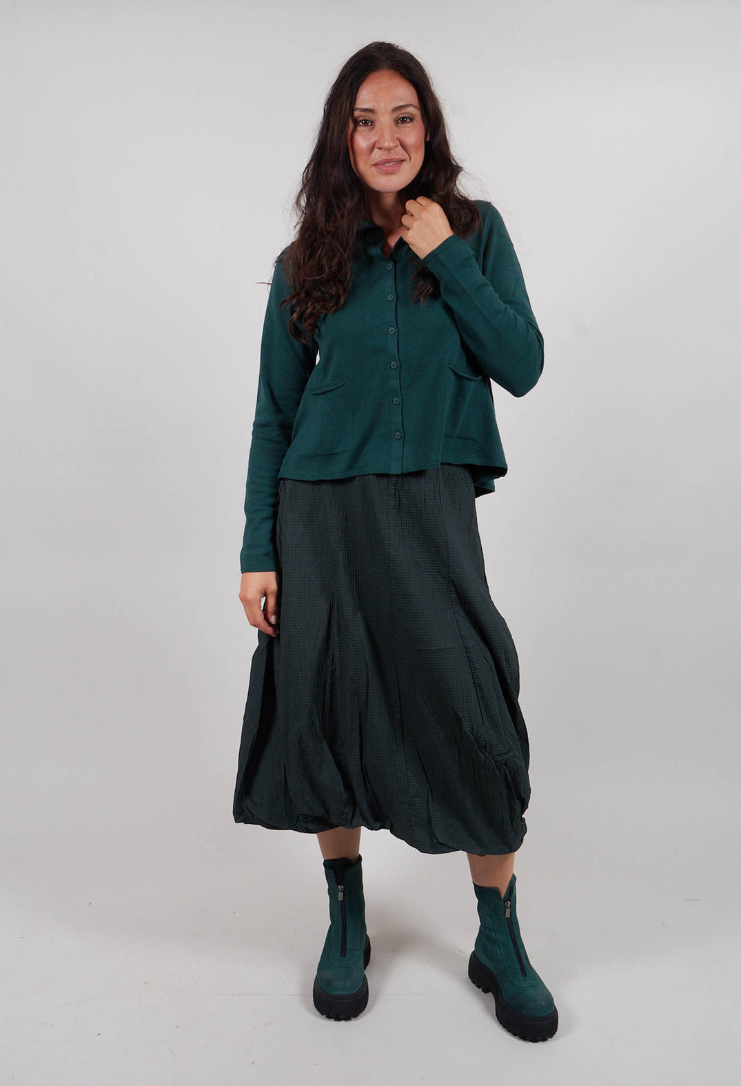 Fine Knit Cardigan in Forest Jacquard - 3597103