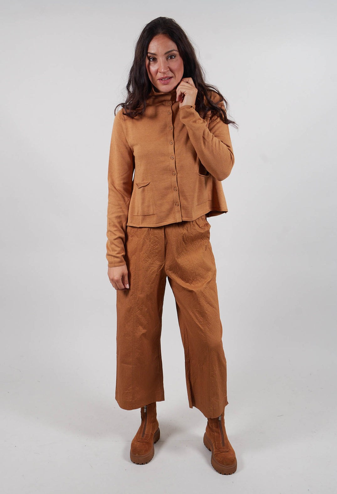 Fine Knit Cardigan in Bronze Jacquard  - 3597103